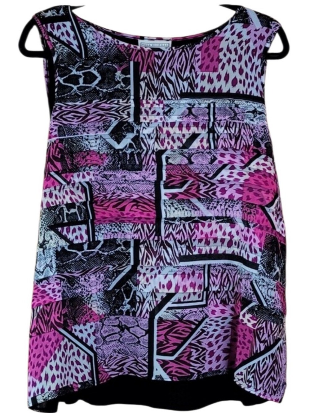 Vintage Dana Buchman Tiered Animal Print Sleeveless Blouse Size XL